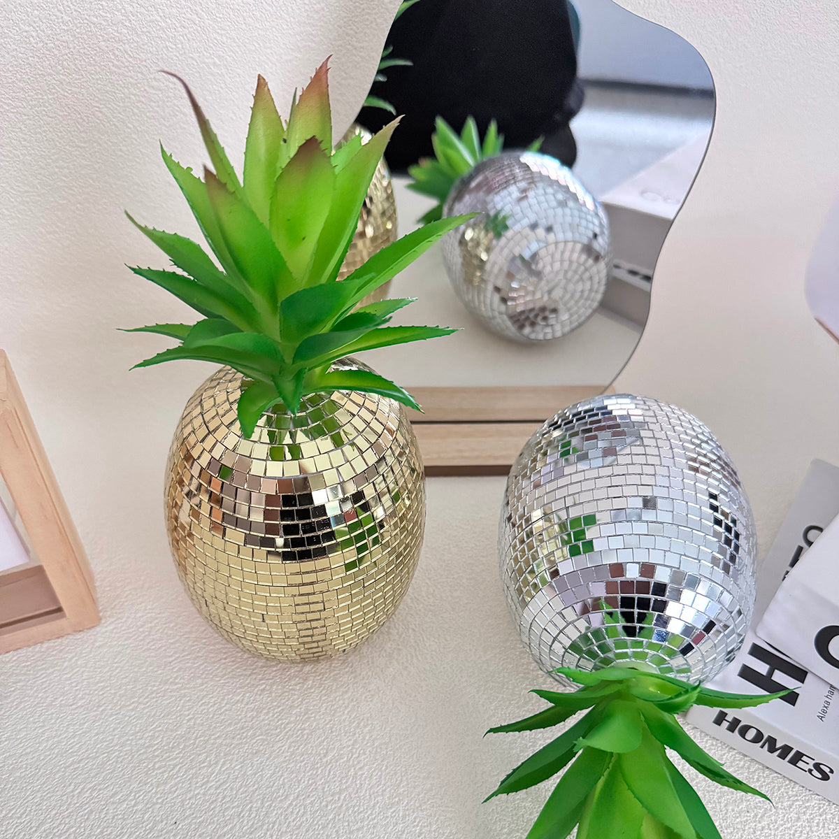 FngJiuyer Disco Pineapple Mirror Table Ornaments