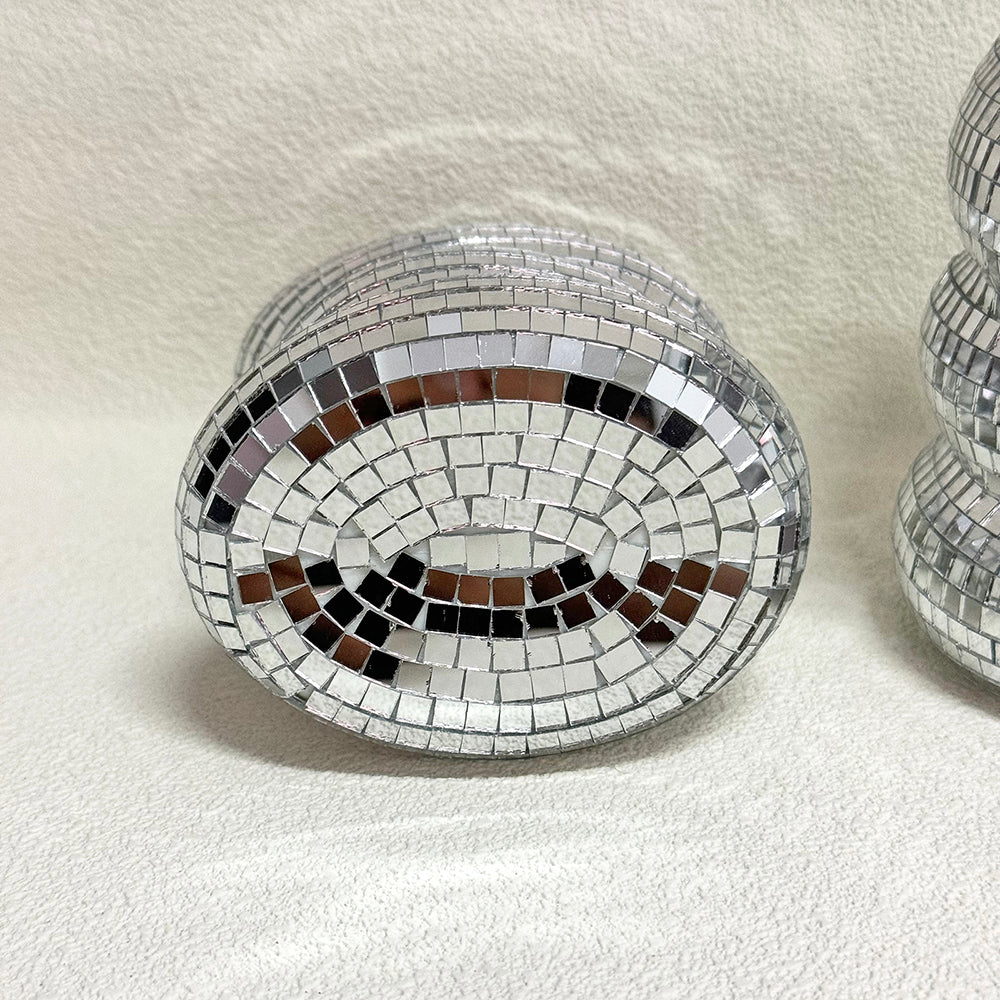 FngJiuyer Disco Ball Spiral Vase Unique Glass Tiles Flower Bottle Silver Mirror Vase