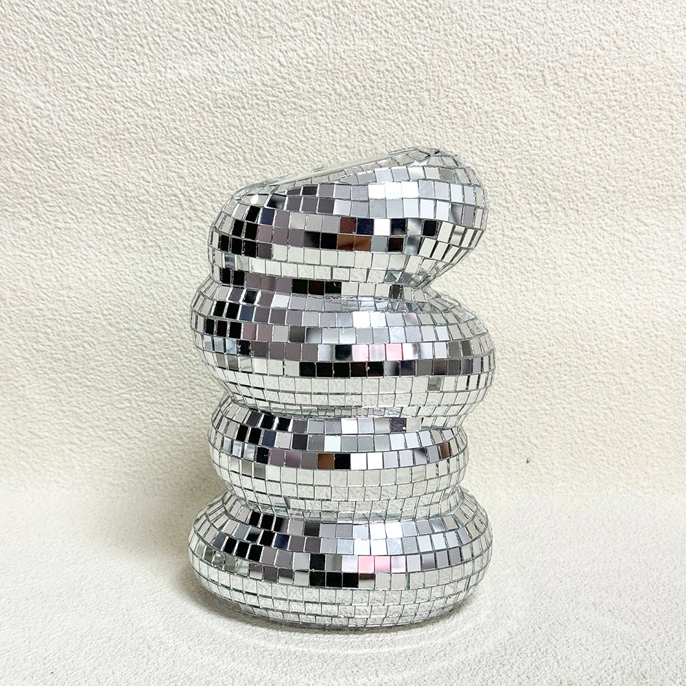 FngJiuyer Disco Ball Spiral Vase Unique Glass Tiles Flower Bottle Silver Mirror Vase